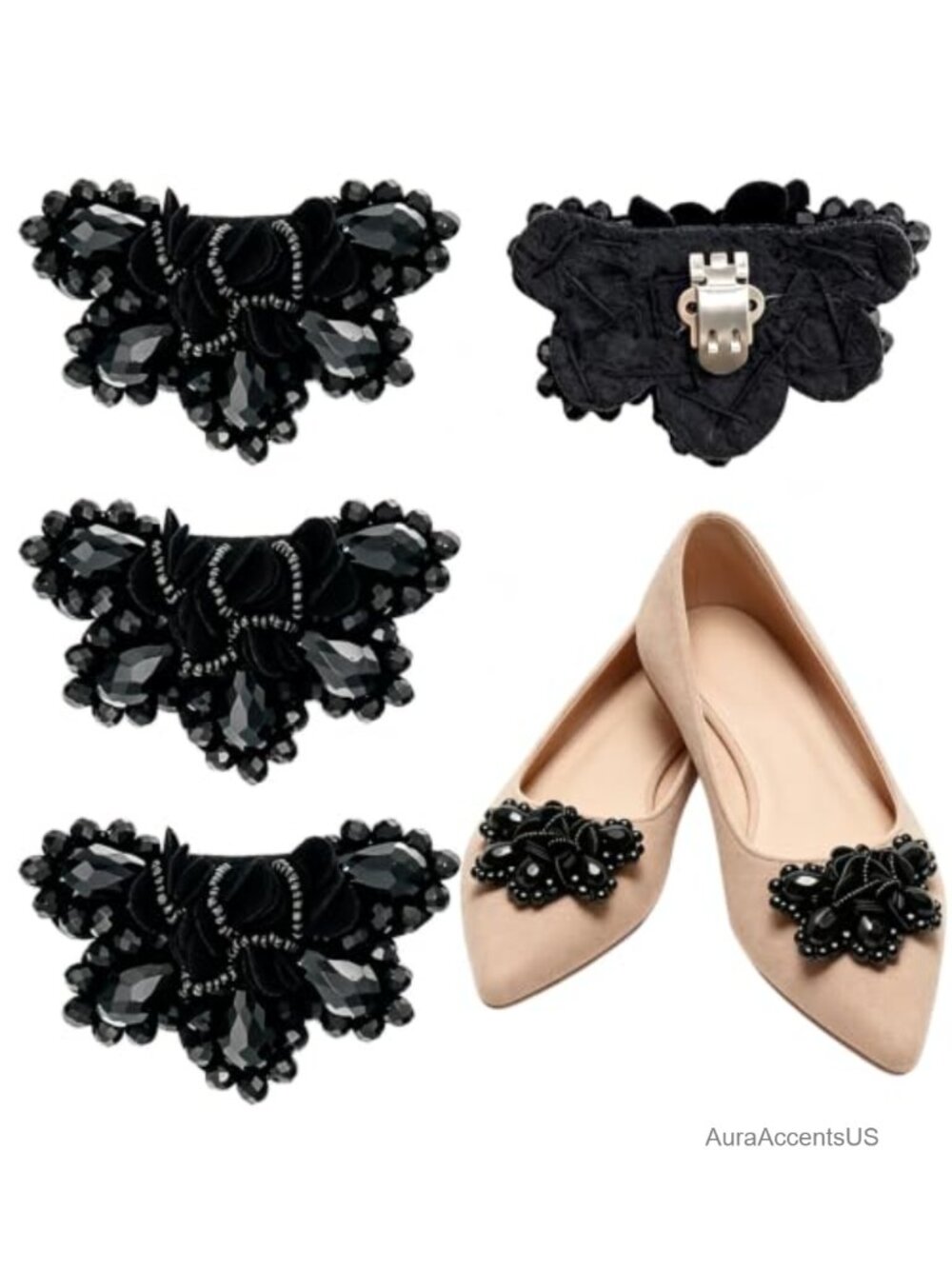 Crystal Flower Shoe Clips 4Pc Shoe Embellishment for Women